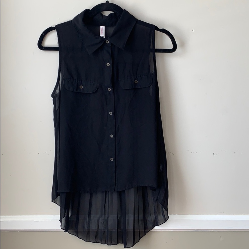 High Low Sleeveless Black Blouse